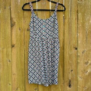 Xhilaration Floral geometric tank mini dress turquoise red-orange brown & black